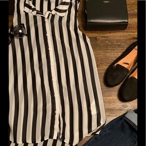 H&M divided striped sheer button up vest